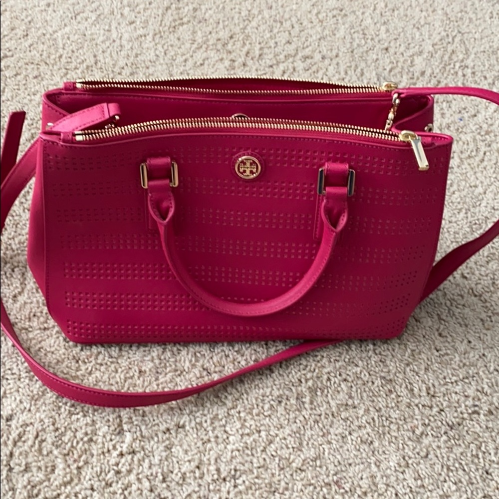 Tory Burch pink and coral leather purse